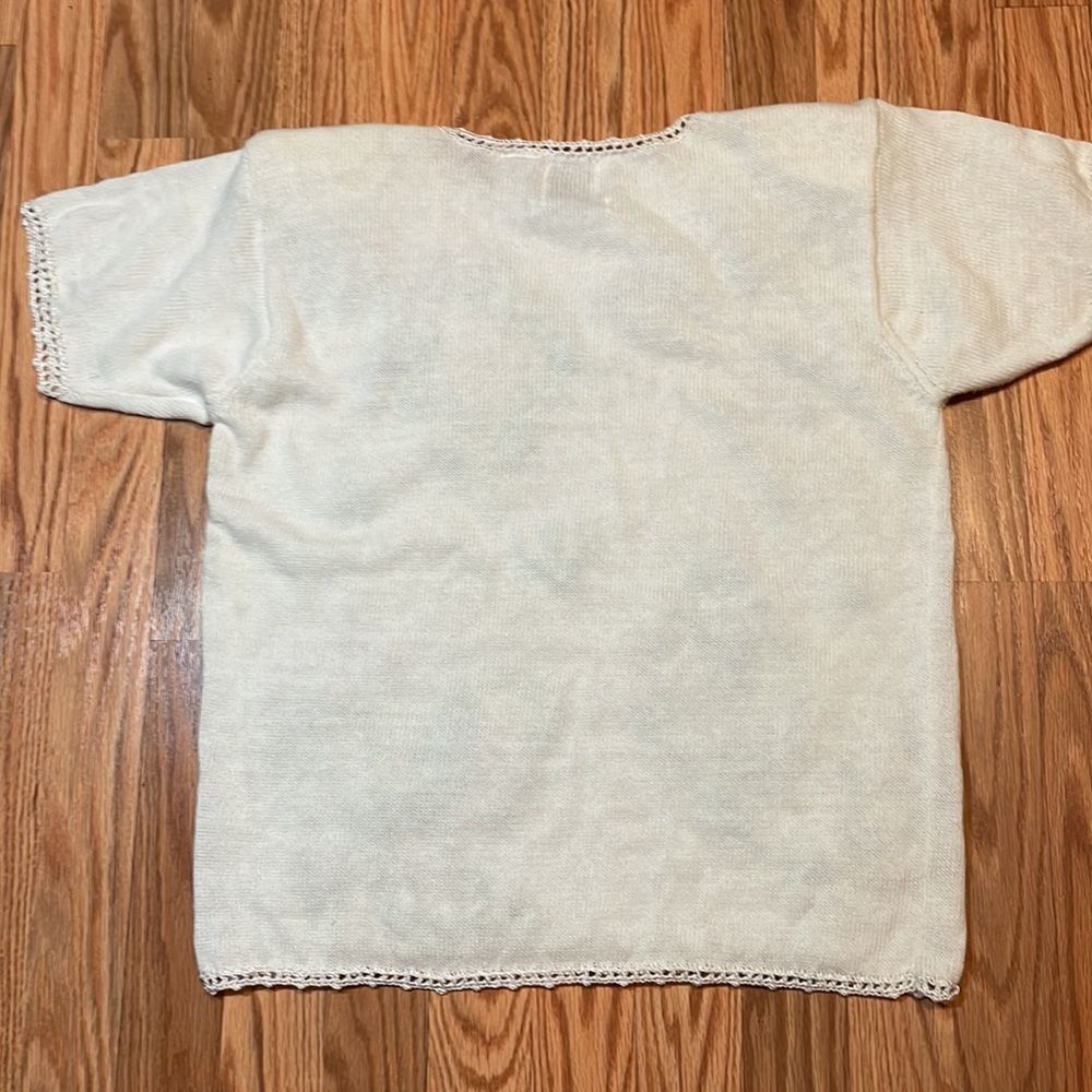 Vintage cream embroidered Sweater, short sleeve, oversized, flowers, summer - Picture 7 of 9